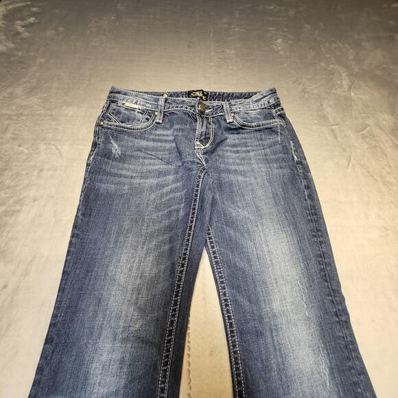 ReRock for Express Jeans Womens 6R Bootcut Stretch Distressed Embroidered Denim - Picture 2 of 11